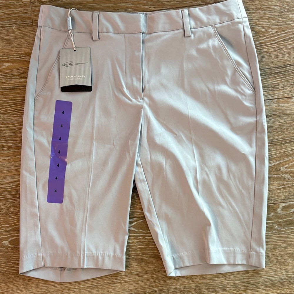 NWT- Greg Norman Collection Women's Light Gray Golf Bermudas (Size 4)